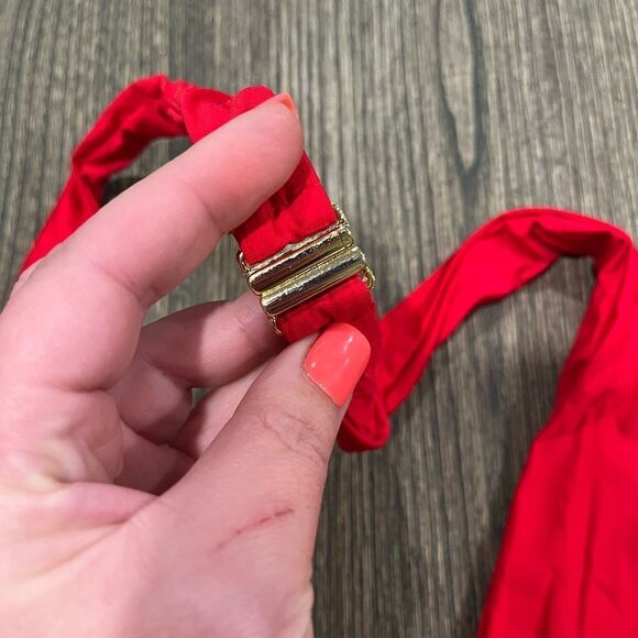 NWOT MHB Monica Hansen Beachwear Strappy Bikini Top Clasp Halter Neck Red Size L - Picture 2 of 6